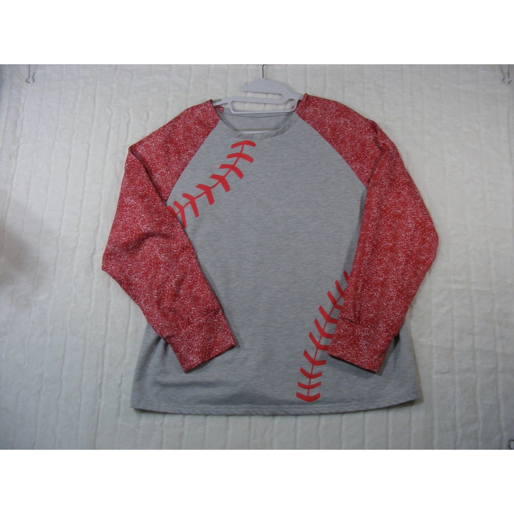 Unbranded Softball Stitching Raglan Top Womens XXLarge Grey Red Excellent Sporty